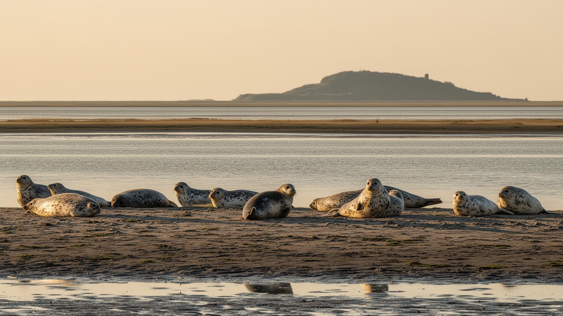 Zeehonden rusten op een zandbank bij Vlieland